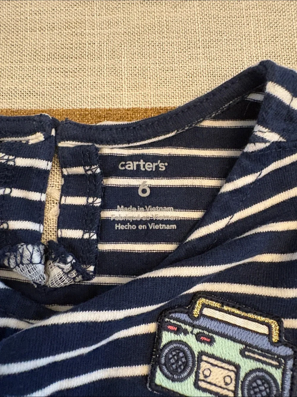 Carter's Navy and White Striped Dress with Playful Patches